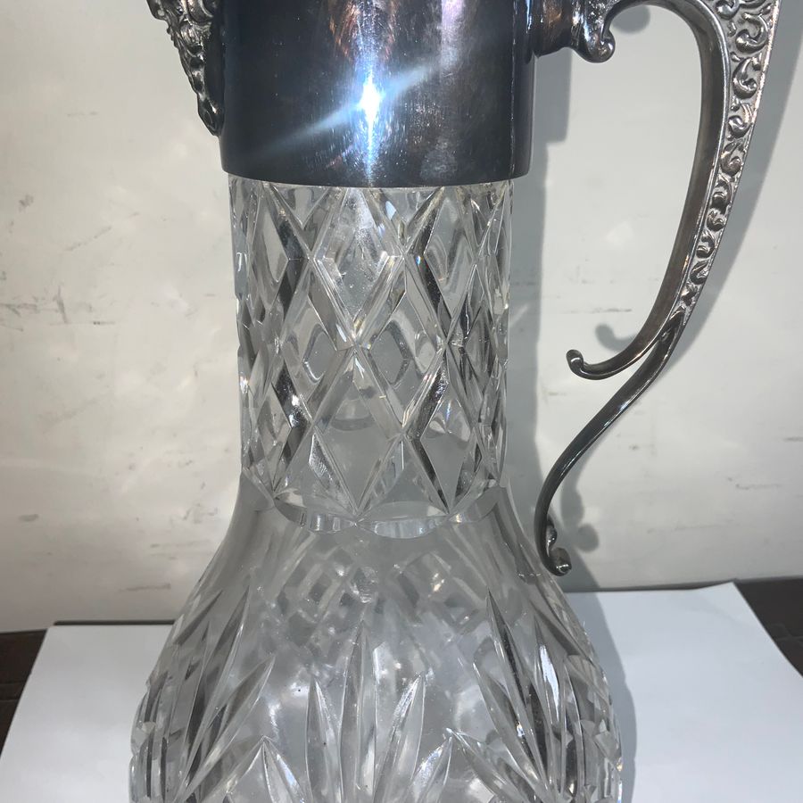 Antique Decanter quality crystal cut glass silver plated