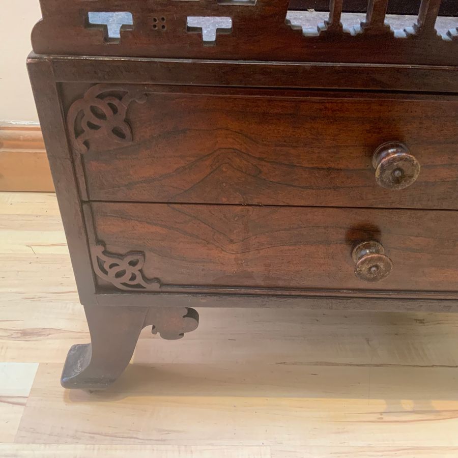 Antique Canterbury in rosewood Chippendale influence, maker Gillows 