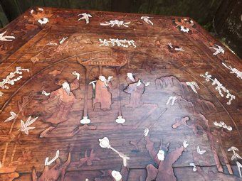 Antique Chinese table inlaid with  exotic wood inlay