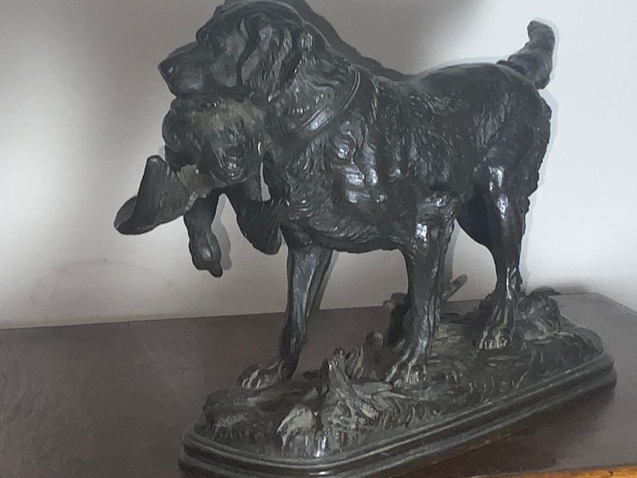 Antique Bronze Hunter Dog with his Kill