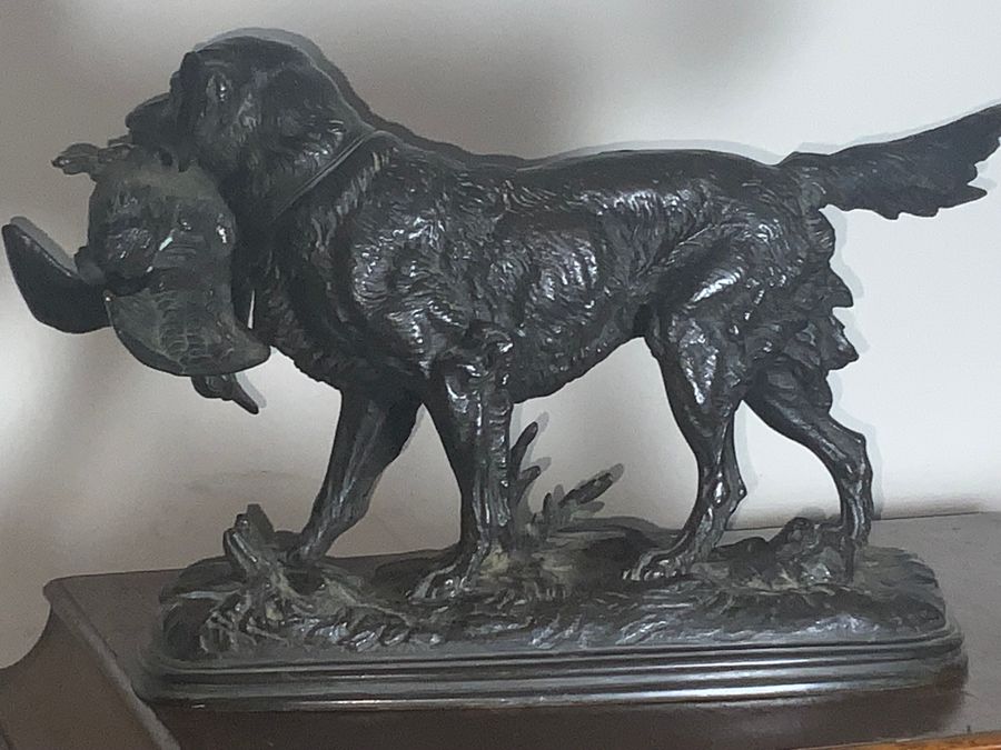 Antique Bronze Hunter Dog with his Kill