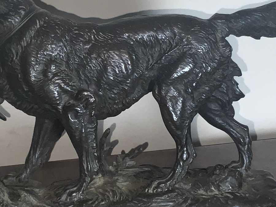 Antique Bronze Hunter Dog with his Kill