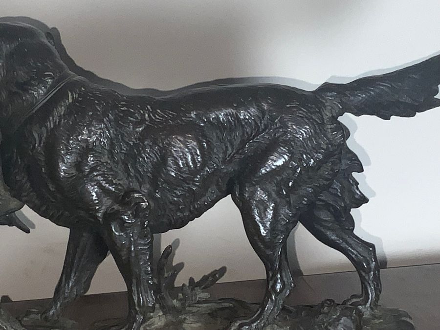 Antique Bronze Hunter Dog with his Kill