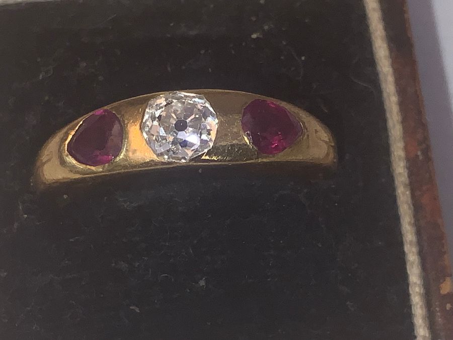 Antique Rubies & Diamond Trilogy Gold ring