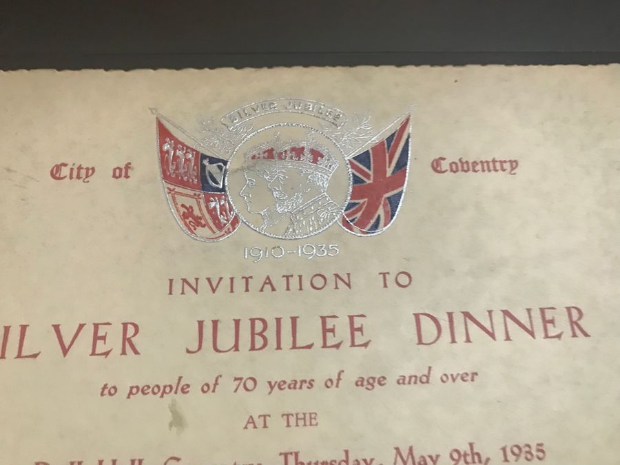 Antique GRV SILVER JUBILEE COVENTRY CELEBRATION MEDDALLION + INVITATION AND BADGE