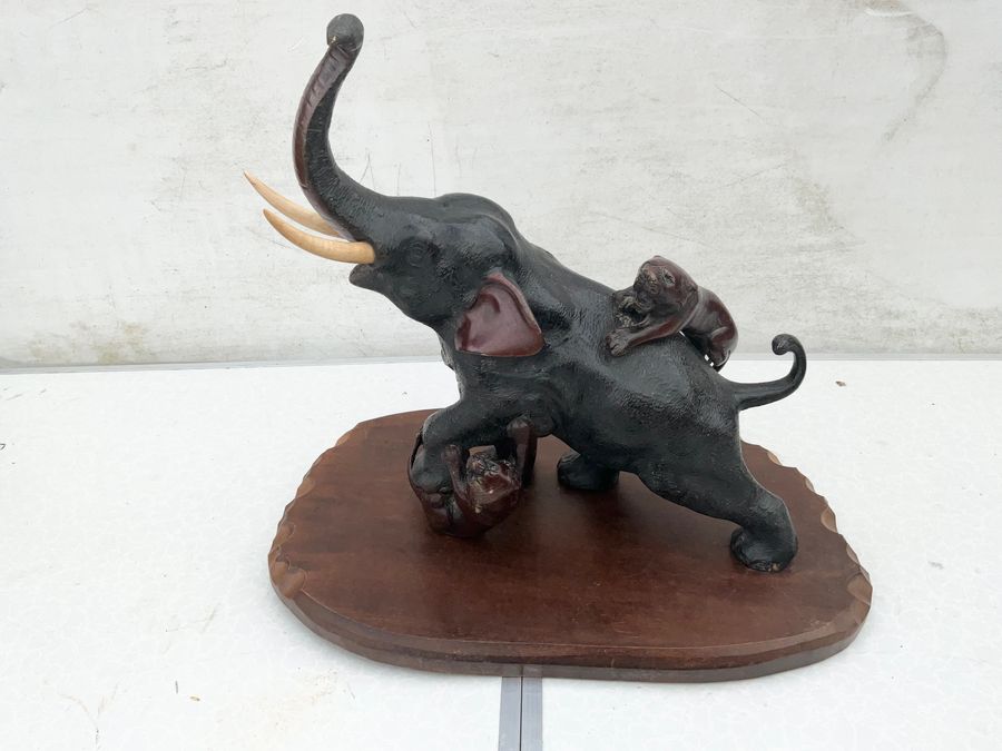 Antique Antique Japanese Meiji Period Bronze Study Of An Elephant Fighting With Two Tigers Circa 1880