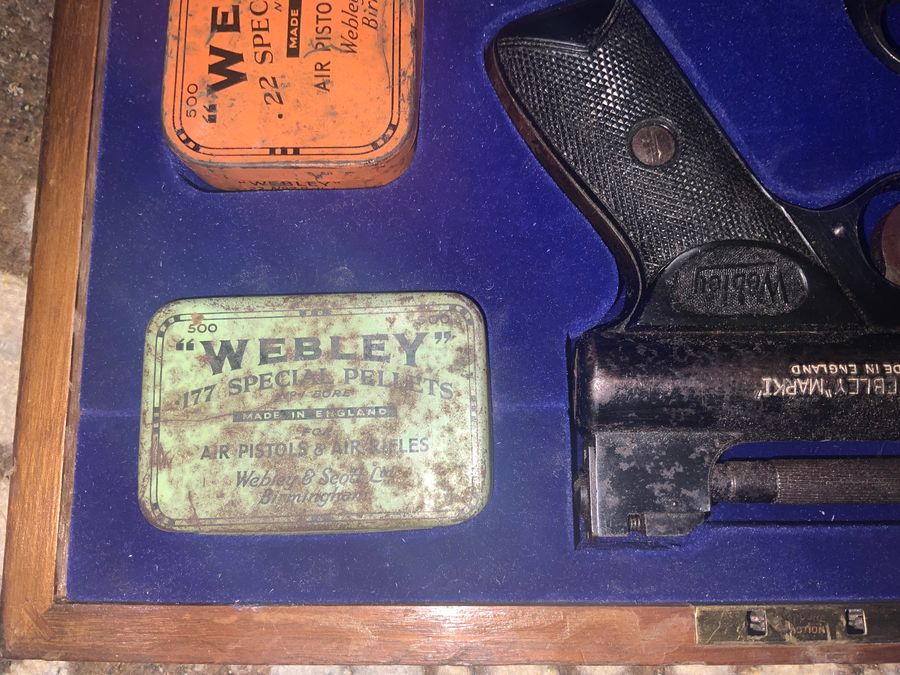 Antique PAIR OF WEBLEY MK1 BOXED AIR PISTOLS.