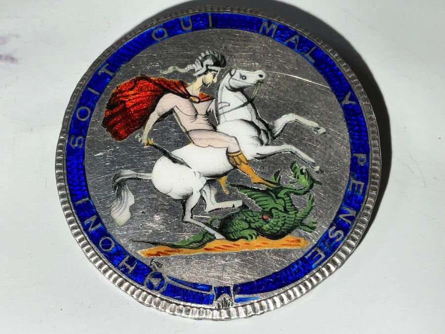 GEORGE 111 1820 CROWN. ST GEORGE & Dragon Enamel brooch