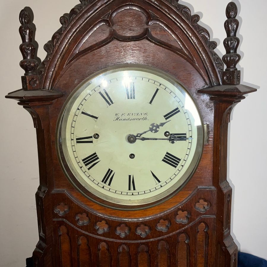 Antique BRACKET CLOCK TRIPLE FUSSE ON 8 BELLS OAK CASED