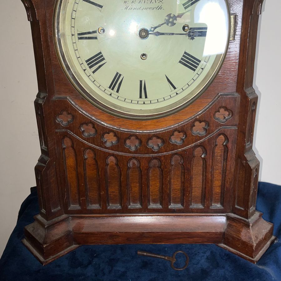 Antique BRACKET CLOCK TRIPLE FUSSE ON 8 BELLS OAK CASED