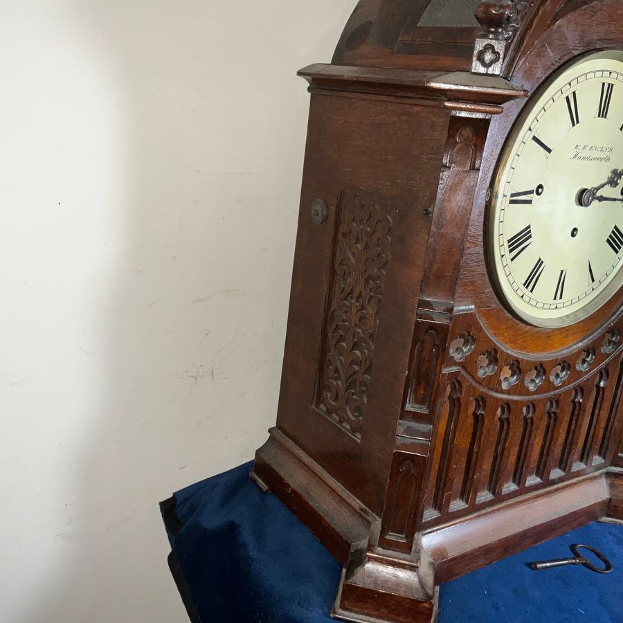 Antique BRACKET CLOCK TRIPLE FUSSE ON 8 BELLS OAK CASED