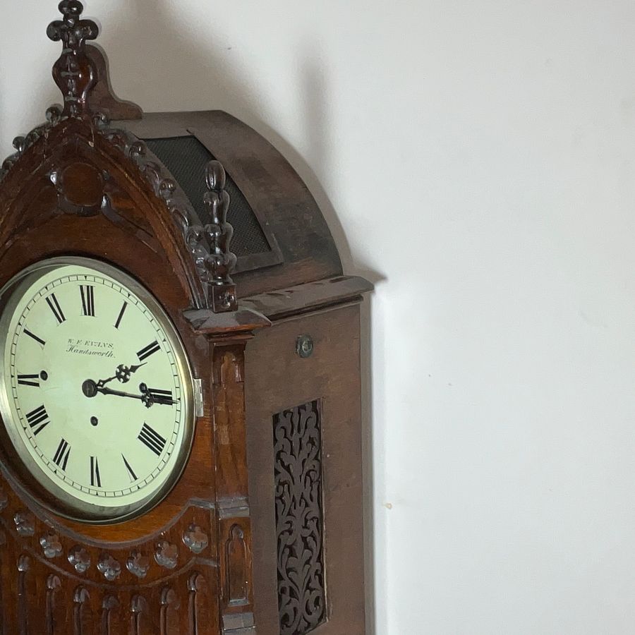 Antique BRACKET CLOCK TRIPLE FUSSE ON 8 BELLS OAK CASED