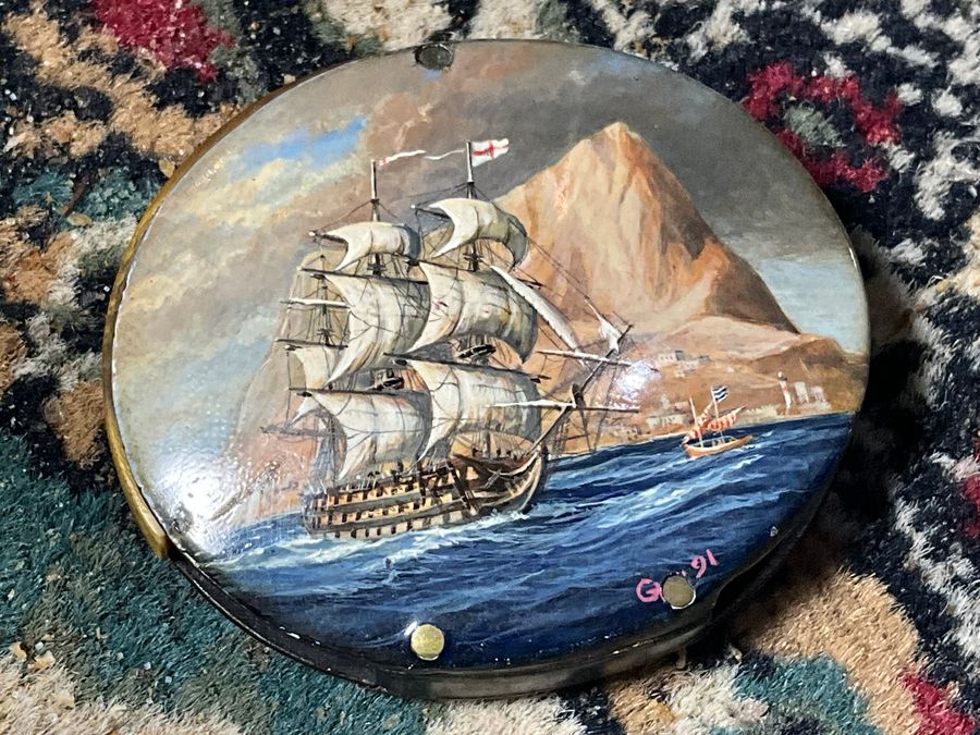 HMS Victory off Gibraltar 1791 horn eyeglass miniature painting