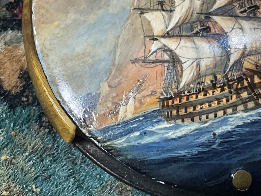 Antique HMS Victory off Gibraltar 1791 horn eyeglass miniature painting