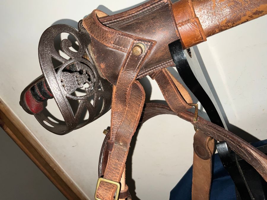 Antique MANCHESTER VOLUNTEERS RIFLES,   OFFICERS SWORD &  SAM BROWN WITH .445 HOLSTER.