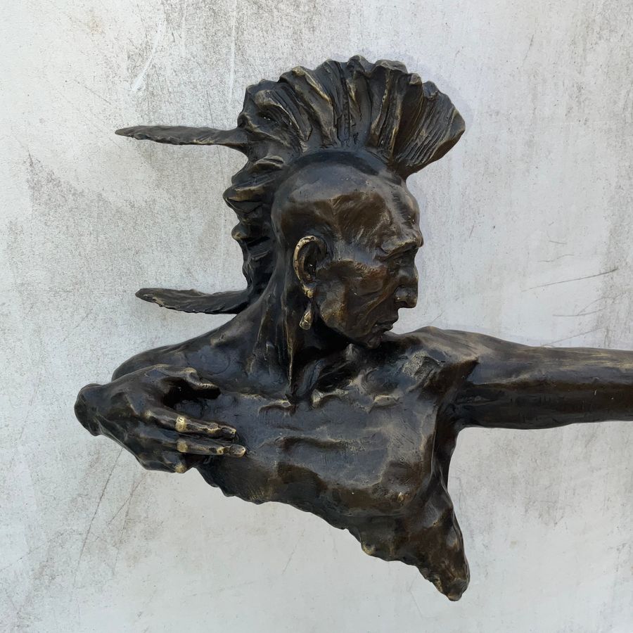 Antique LAST OF THE MOHICANS BRONZE & MARBLE