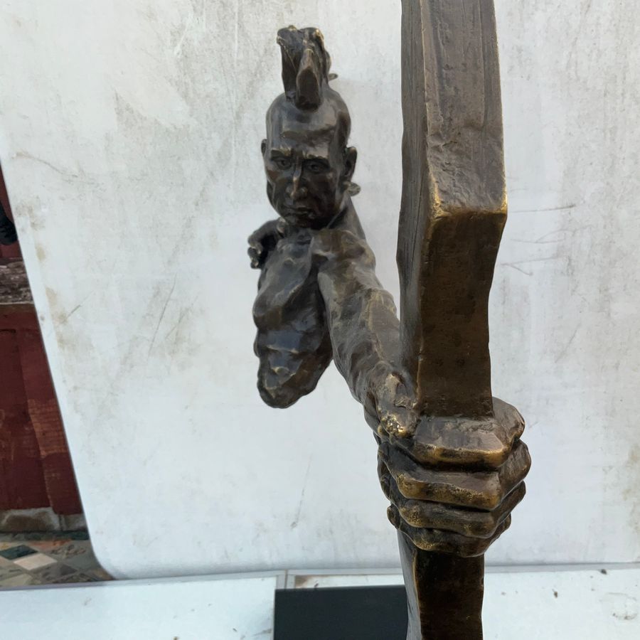 Antique LAST OF THE MOHICANS BRONZE & MARBLE