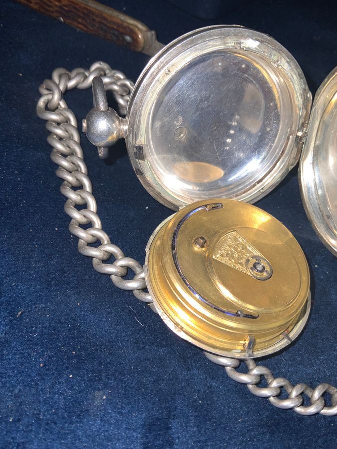 Antique FULL HUNTER POCKET WATCH & CHAIN FANTASTIC 