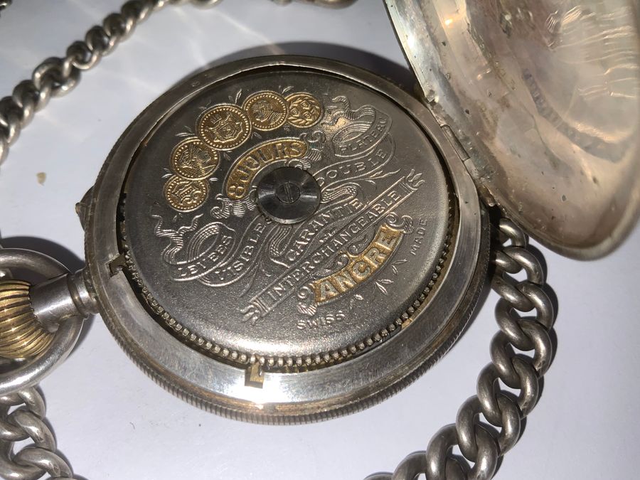 Antique POCKET WATCH & CHAIN FULL HUNTER SOLID SILVER