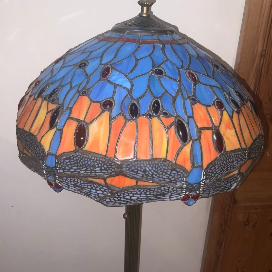 Antique TIFFANY STYLED DRAGON FLY FREE STANDING STANDARD LAMPS 