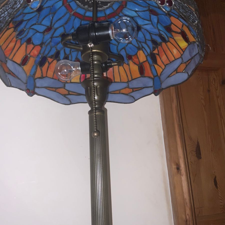 Antique TIFFANY STYLED DRAGON FLY FREE STANDING STANDARD LAMPS 