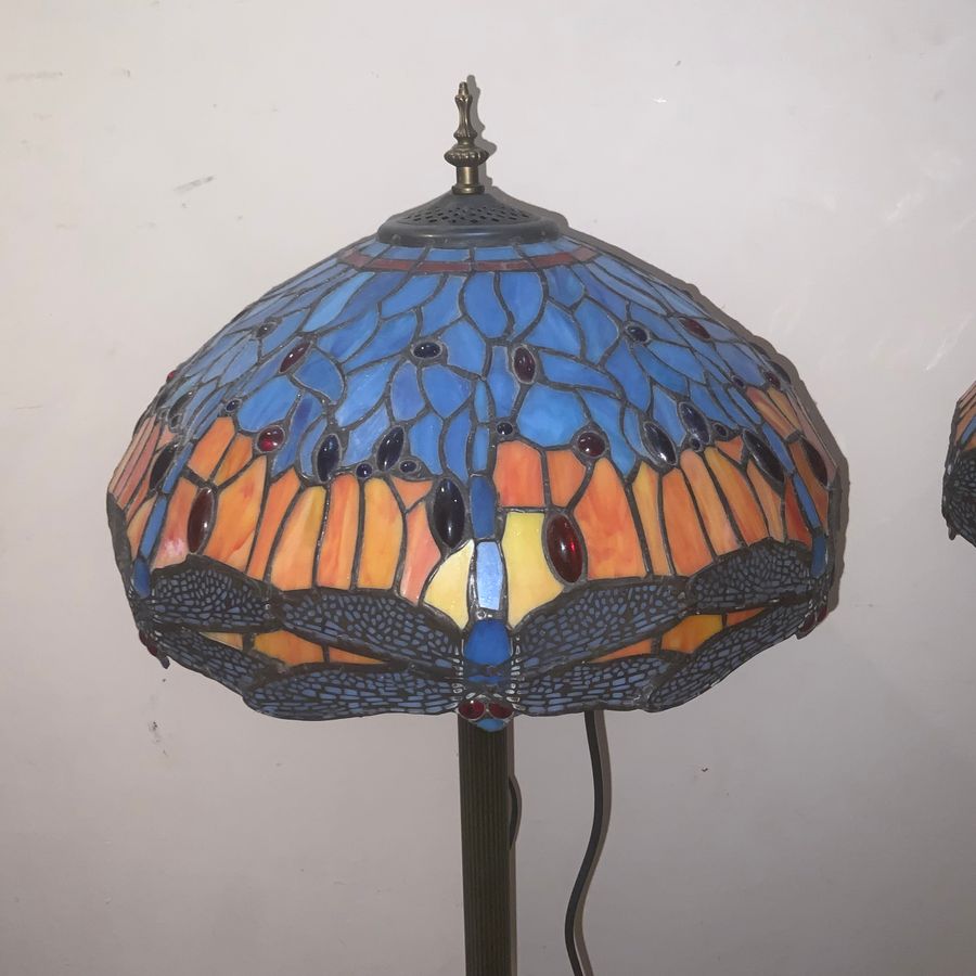 Antique TIFFANY STYLED DRAGON FLY FREE STANDING STANDARD LAMPS 