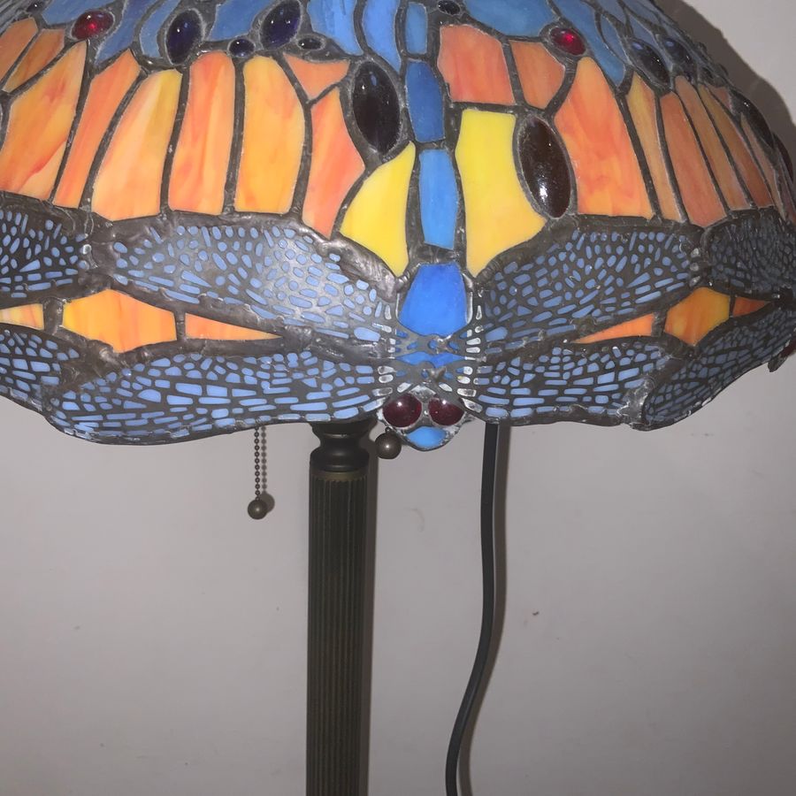 Antique TIFFANY STYLED DRAGON FLY FREE STANDING STANDARD LAMPS 