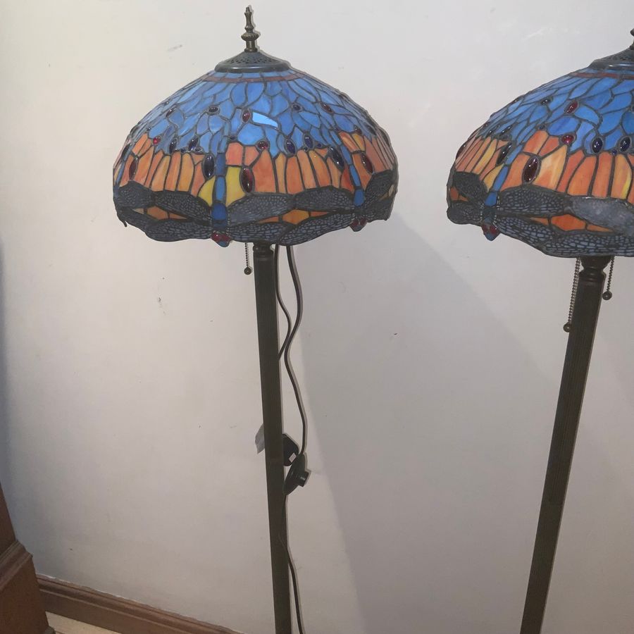 Antique TIFFANY STYLED DRAGON FLY FREE STANDING STANDARD LAMPS 