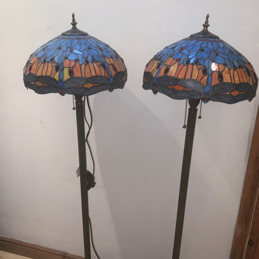 Antique TIFFANY STYLED DRAGON FLY FREE STANDING STANDARD LAMPS 