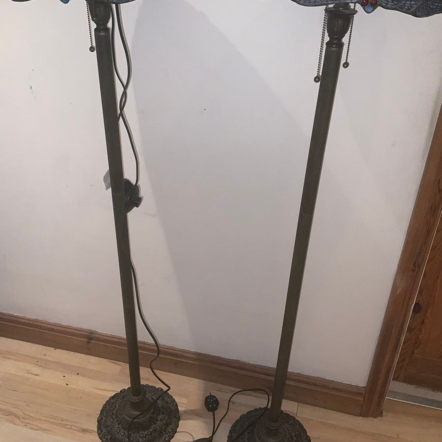 Antique TIFFANY STYLED DRAGON FLY FREE STANDING STANDARD LAMPS 