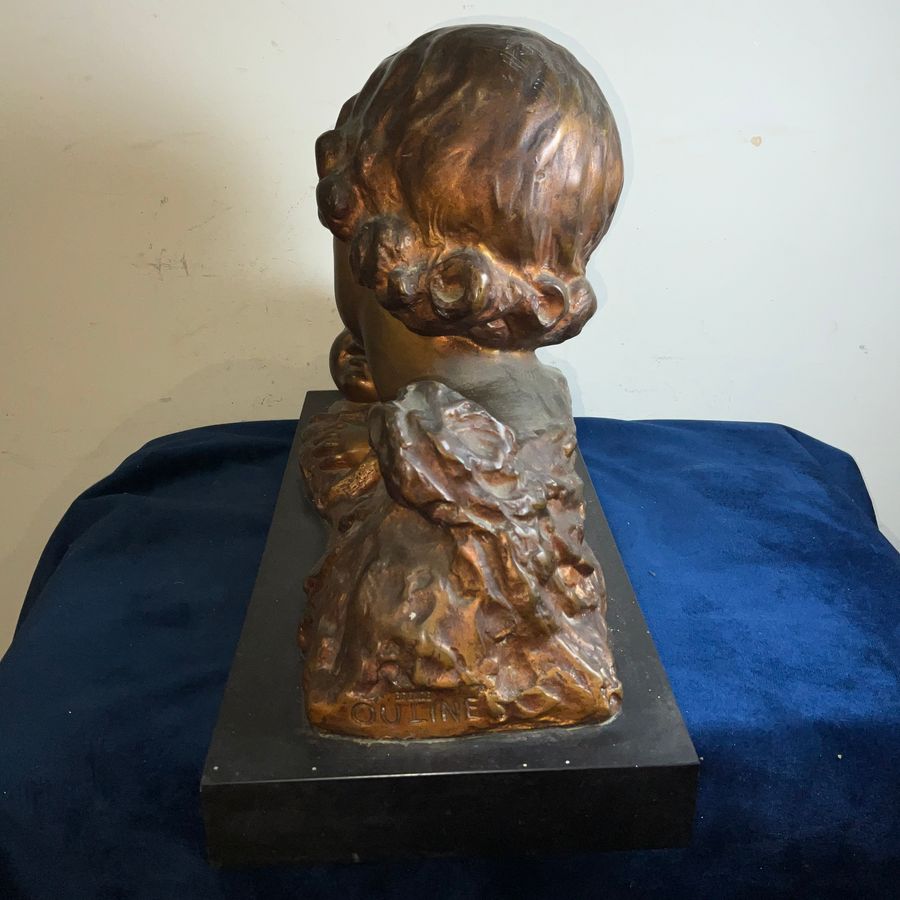 Antique MOTHER & CHILD BRONZE ON MARBLE FRENCH 19TH CENTURY ART NOUVEA