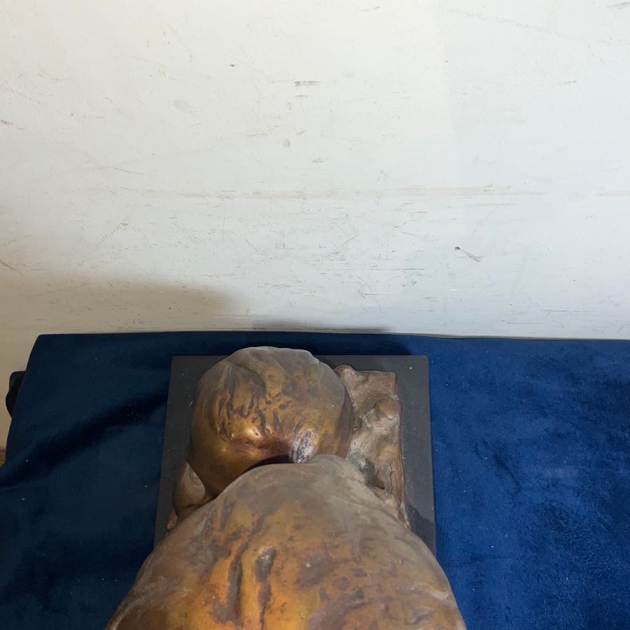 Antique MOTHER & CHILD BRONZE ON MARBLE FRENCH 19TH CENTURY ART NOUVEA