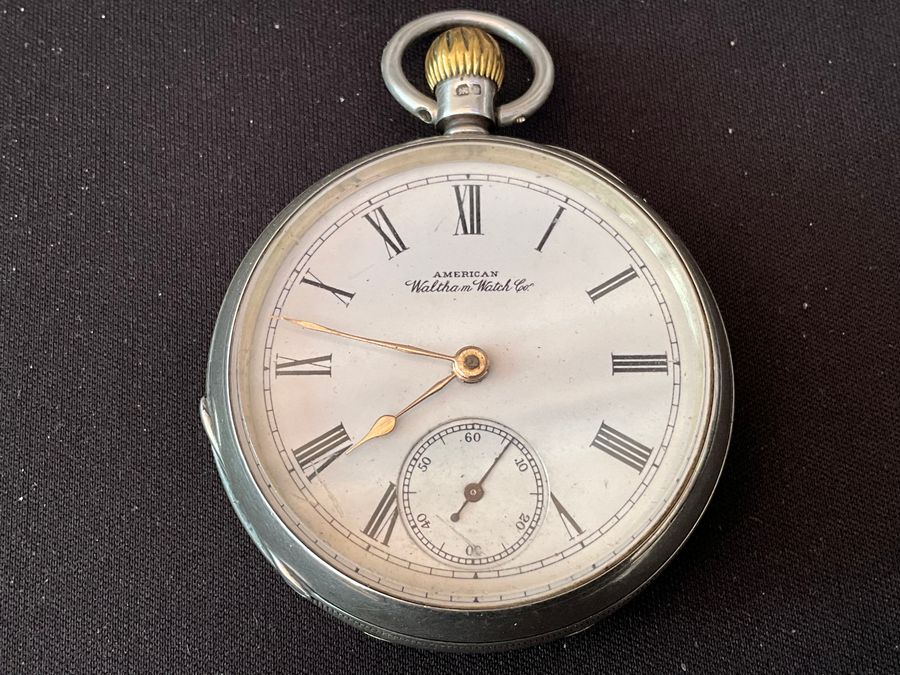 POCKET WATCH WALTHAM SOLID SILVER CASED