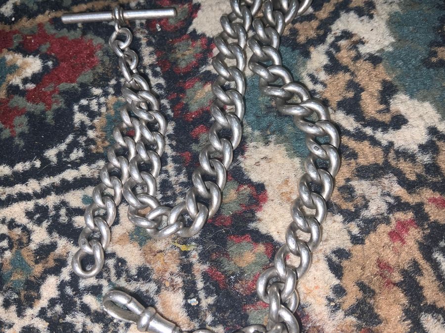 Antique WATCH CHAIN HEAVY SOLID SILVER VICTORIAN 