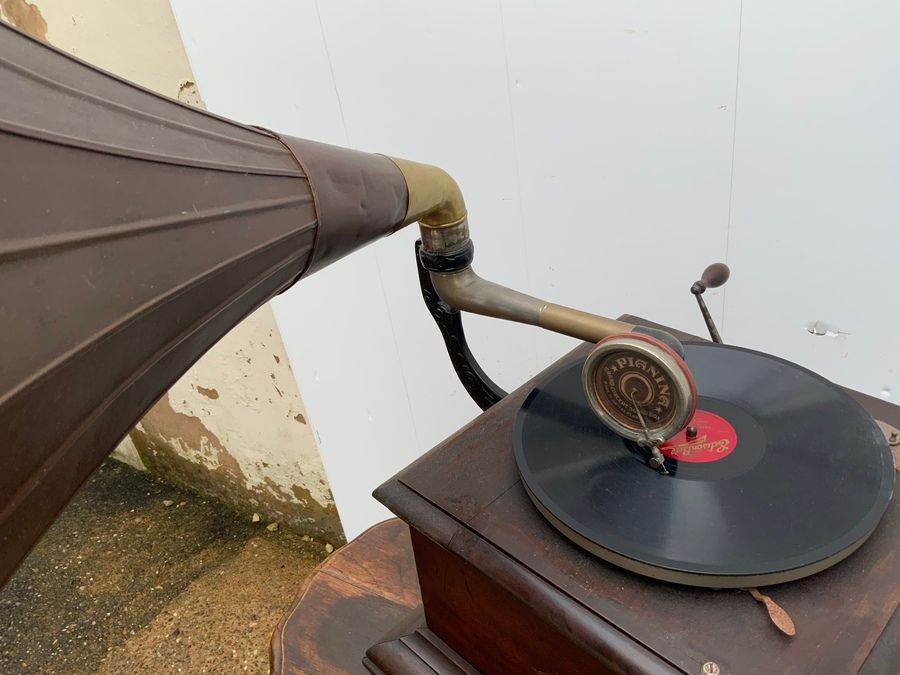 Antique Horned Gramophone  HMV mahogany cased