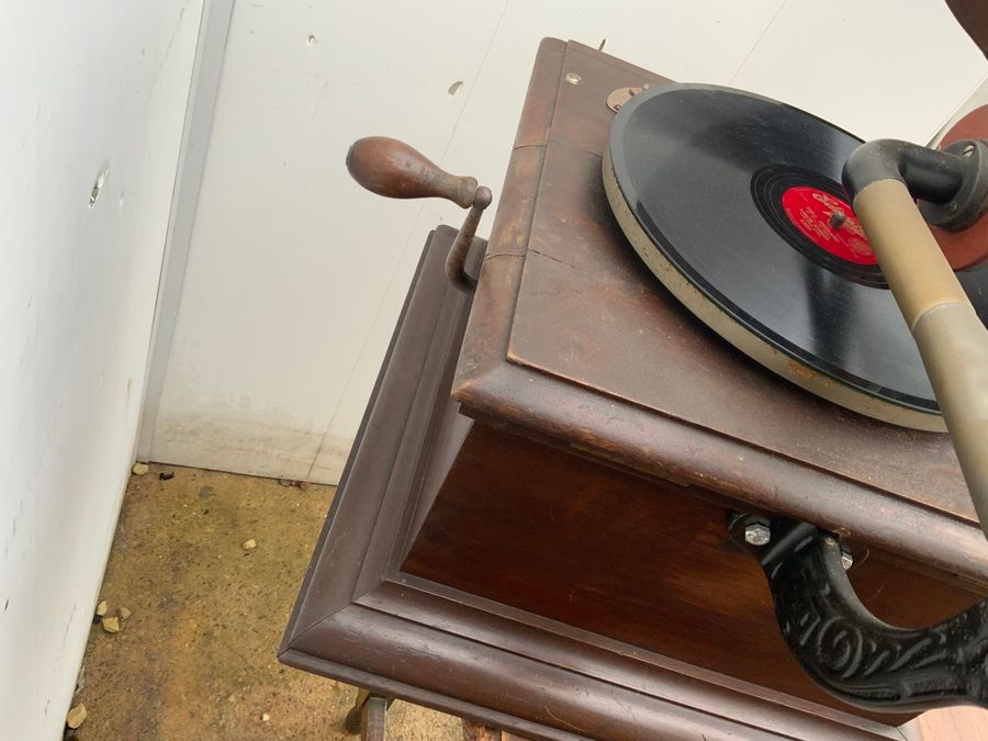 Antique Horned Gramophone  HMV mahogany cased