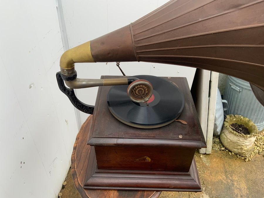 Antique Horned Gramophone  HMV mahogany cased