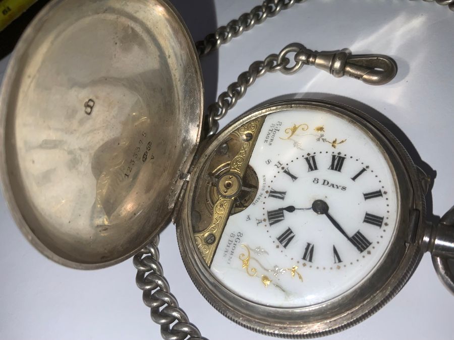 Antique POCKET WATCH & CHAIN FULL HUNTER SOLID SILVER