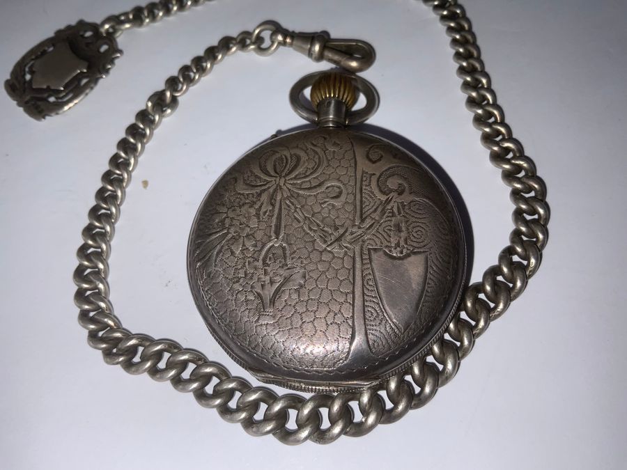 Antique POCKET WATCH & CHAIN FULL HUNTER SOLID SILVER