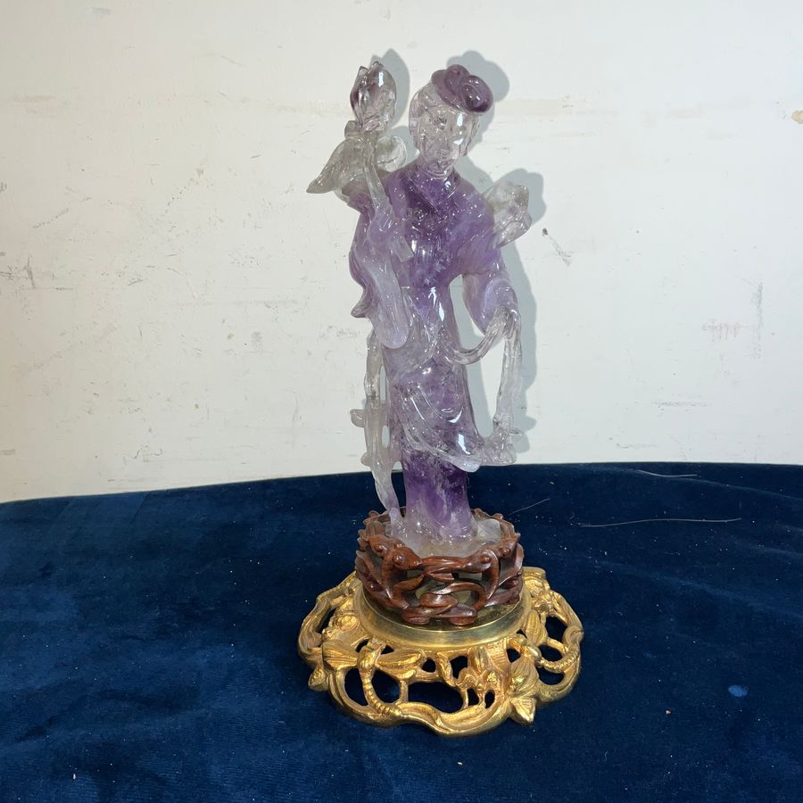 CHINESE CRYSTAL JADE & GILT FIGURE