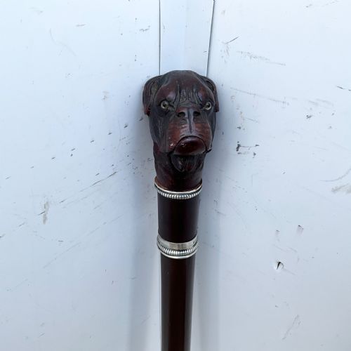 Antique Bulldog Handle, Carved wood, walking stick sword stick