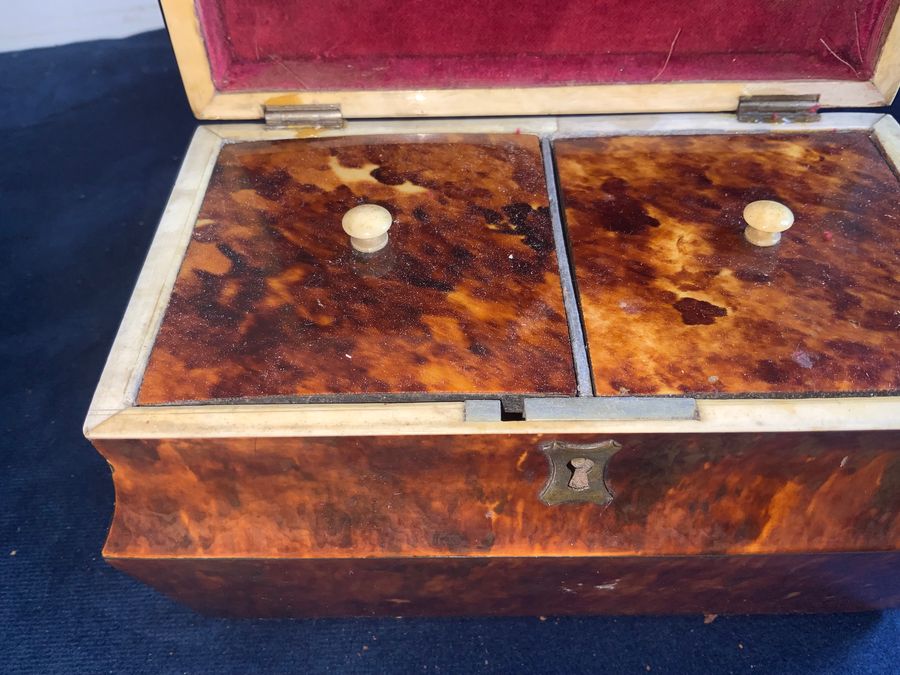 Antique TORTOISE SHELL GEORGIAN  TEA CADDY 