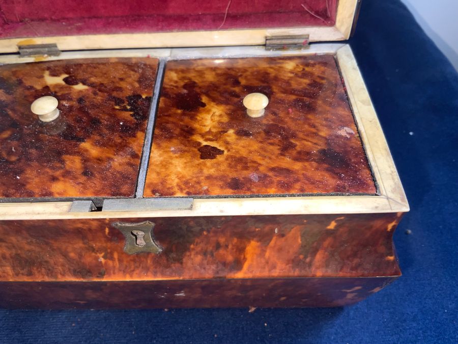 Antique TORTOISE SHELL GEORGIAN  TEA CADDY 