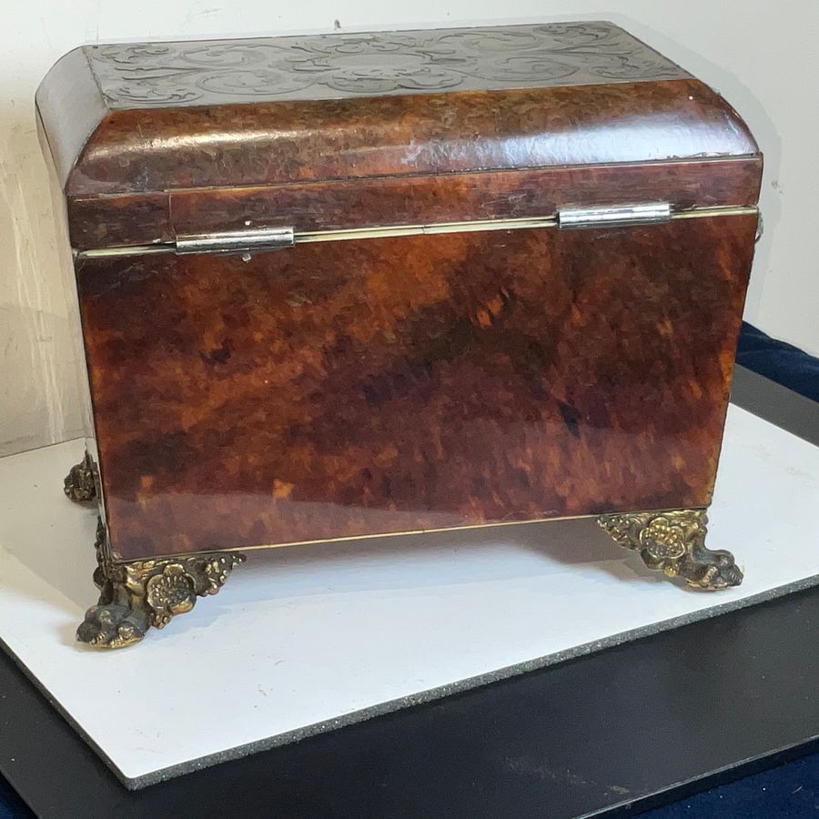 Antique TORTOISE SHELL & BUELLE TEA CADDY