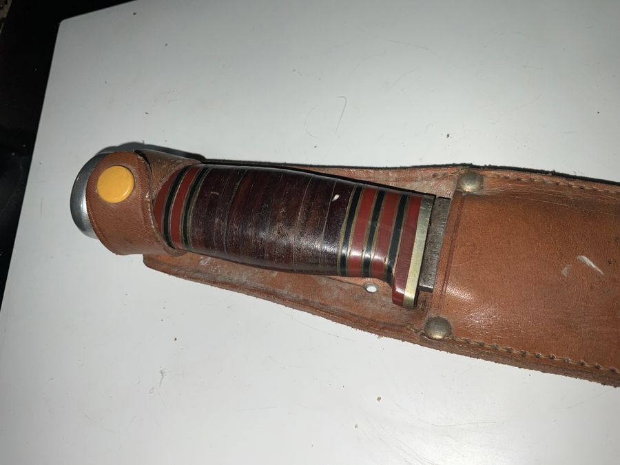 Antique HUNTING KNIFE &  LEATHER SCABBARD