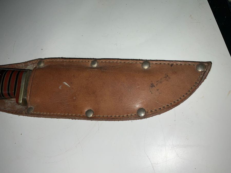 Antique HUNTING KNIFE &  LEATHER SCABBARD