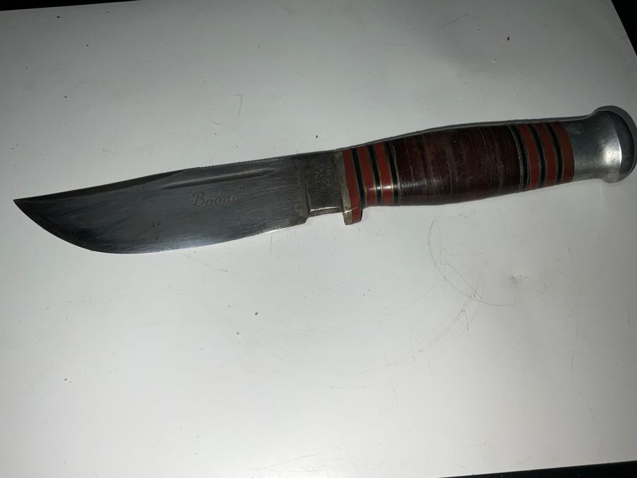 Antique HUNTING KNIFE &  LEATHER SCABBARD