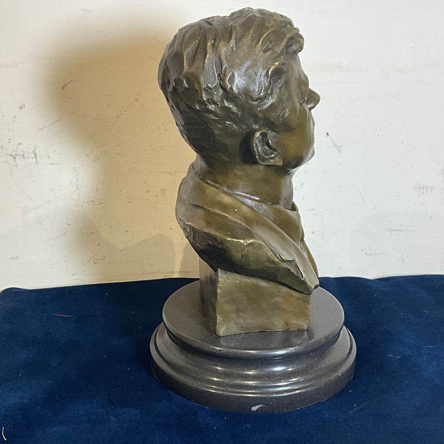 Antique JFK John F. Kennedy Bronze Metal Bust Sculpture Statue on Marble Base