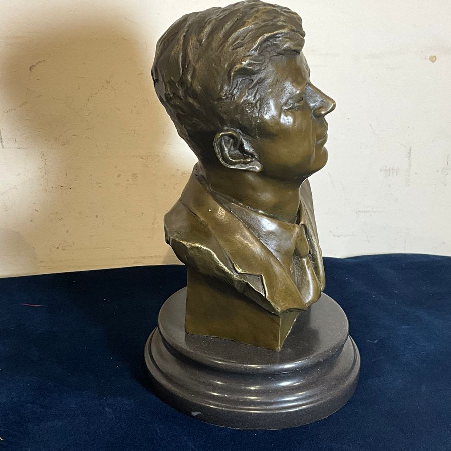 Antique JFK John F. Kennedy Bronze Metal Bust Sculpture Statue on Marble Base