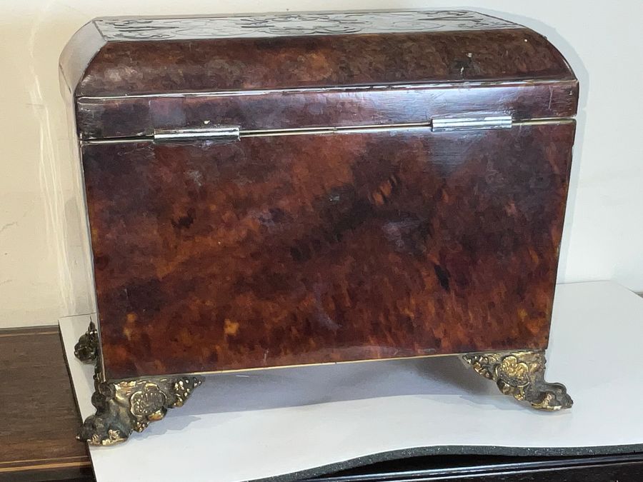 Antique TORTOISE SHELL & BUELLE TEA CADDY